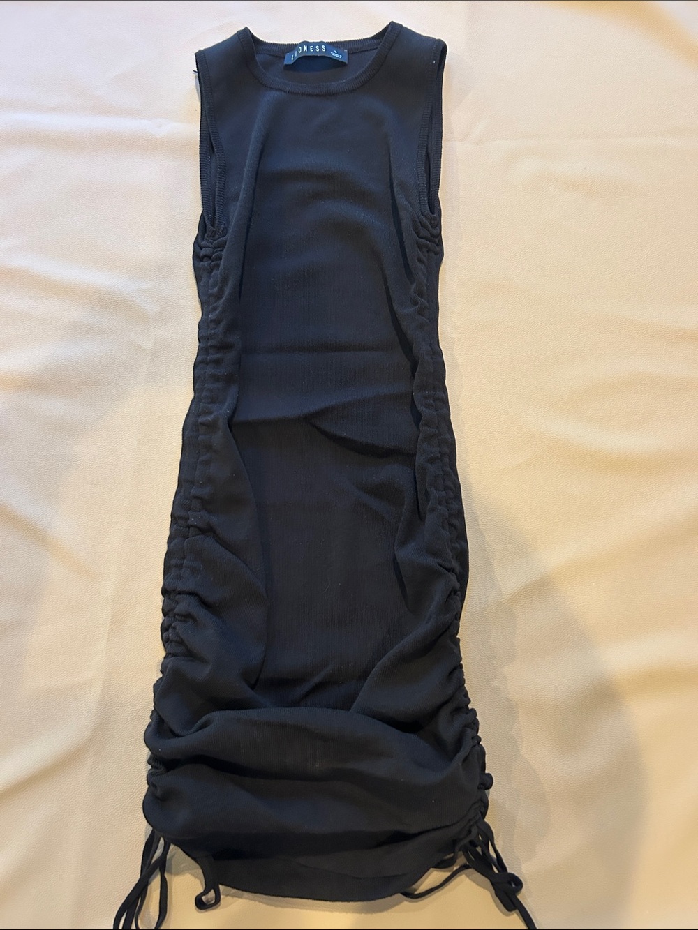 Lioness Black Side-Ruched Midi dress with Drawstring side panels